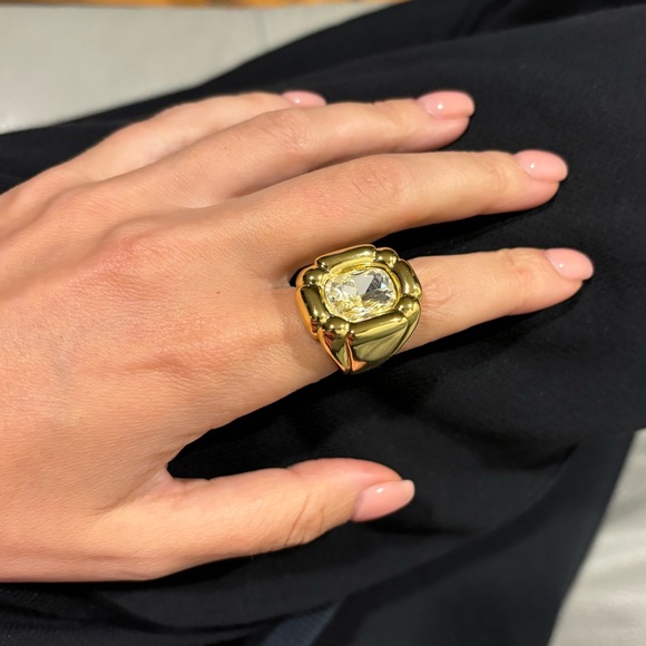 DULCIS COCKTAIL Statement Rectangle Gold RING, Size 7 - Picture 10 of 15